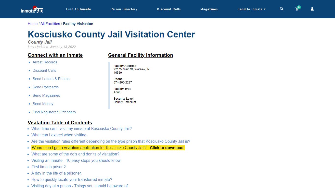 Kosciusko County Jail | Visitation, dress code & visiting hours - InmateAid