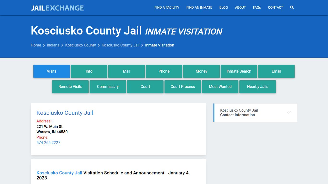 Inmate Visitation - Kosciusko County Jail, IN - Jail Exchange