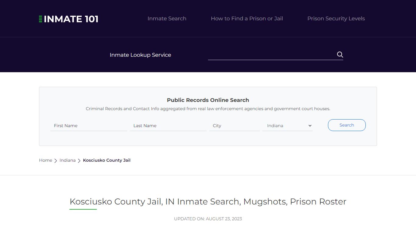 Kosciusko County Jail, IN Inmate Search, Mugshots, Prison Roster